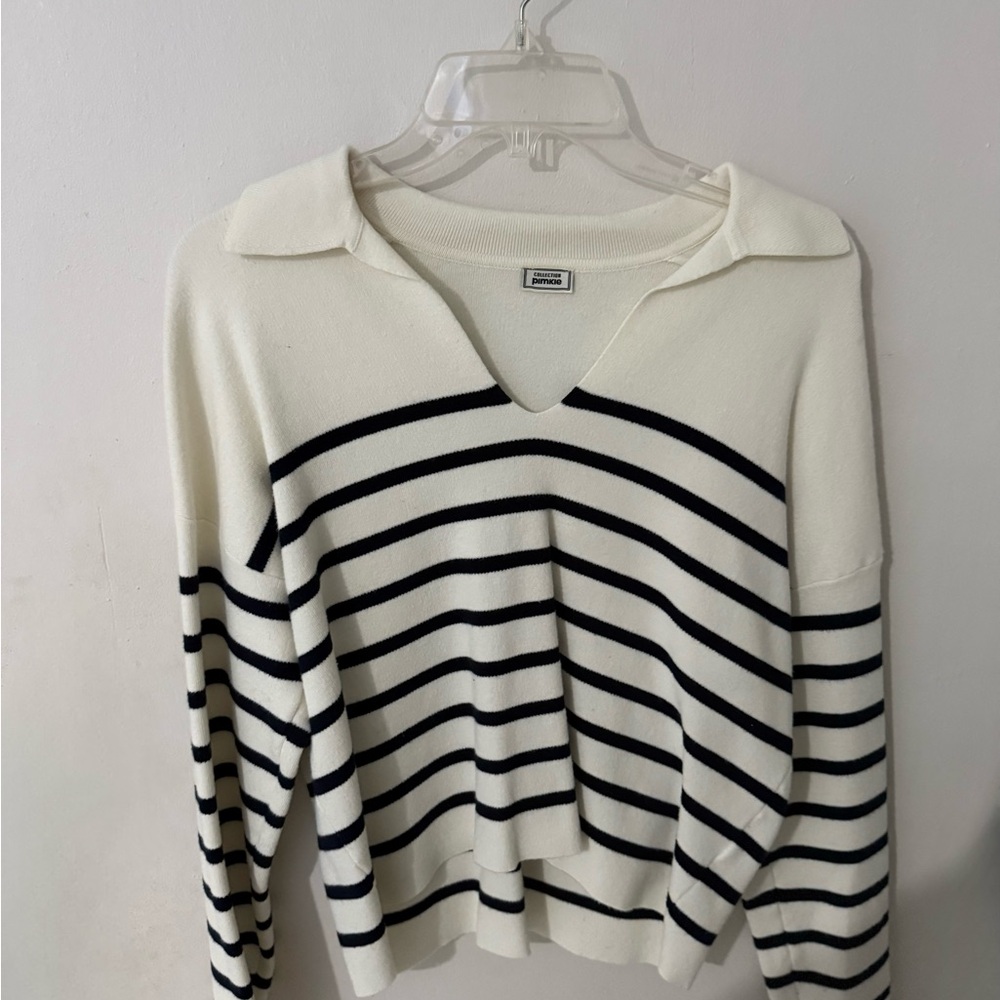 Pimkie Collection V-Neck Striped Sweater - Black and White